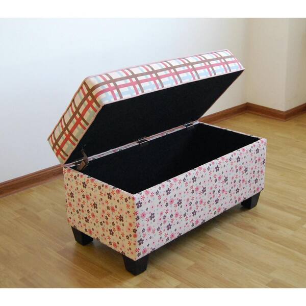 4D Concepts Plaid and Floral Pink Storage Bench
