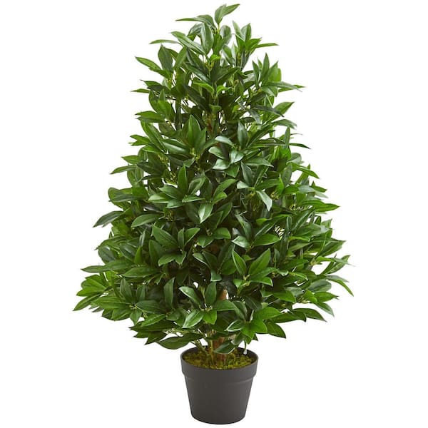 Nearly Natural 3 ft. Indoor/Outdoor Bay Leaf Artificial Topiary Tree