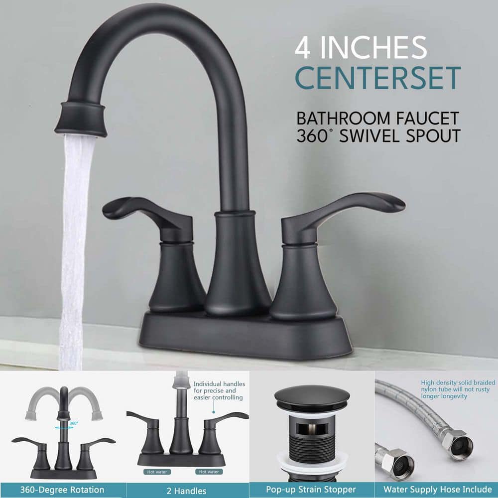 Matte Black Double Handle High Arc Bathroom Faucet with Pop-Up Drain