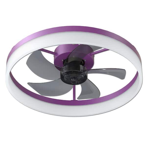 Lasaideal 19.7 in. LED Indoor Purple Bladeless Low Profile Ceiling Fan Flush Mount Smart App Remote Control Dimmable Lighting