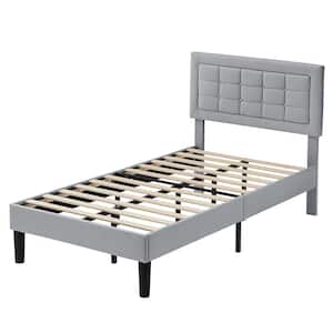 Upholstered Bed Light Gray Wood and Metal Frame Twin Platform Bed with Adjustable Headboard Bed Frame