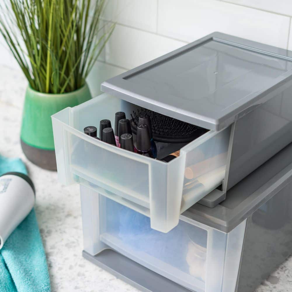 Gray Clear Stackable Plastic Storage Drawers, Set of 5