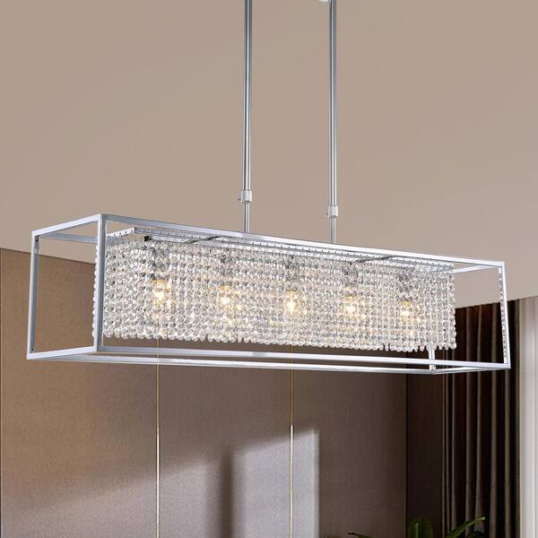 FANNEHONNE 35 in. 5-Light Chrome Farmhouse Rectangular Modern Chandelier Kitchen Island Pendant Light Fixtures