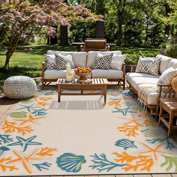 World Rug Gallery Coastal Border Design Indoor/Outdoor High-Low