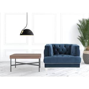 Charlie Blue Velvet Velvet Arm Chair with Tufted Cushions