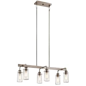Braelyn 34 in. 6-Light Classic Pewter Vintage Industrial Shaded Linear Chandelier for Dining Room