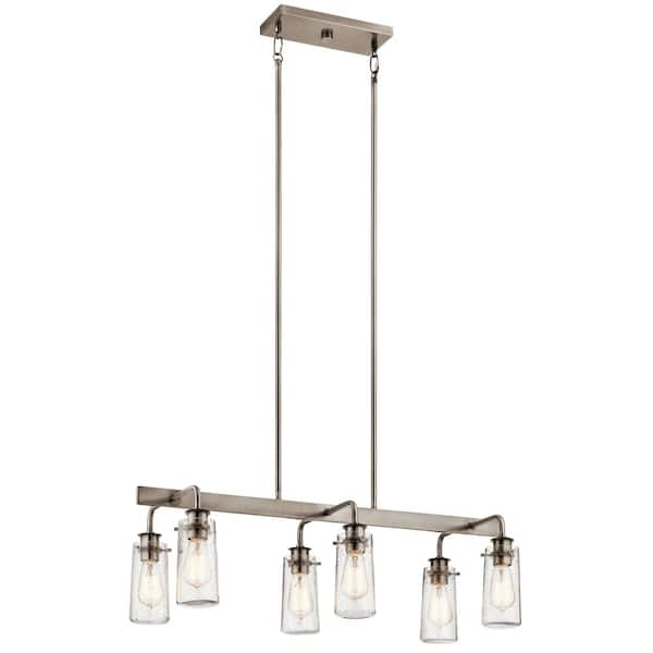 KICHLER Braelyn 34 in. 6-Light Classic Pewter Vintage Industrial Shaded ...