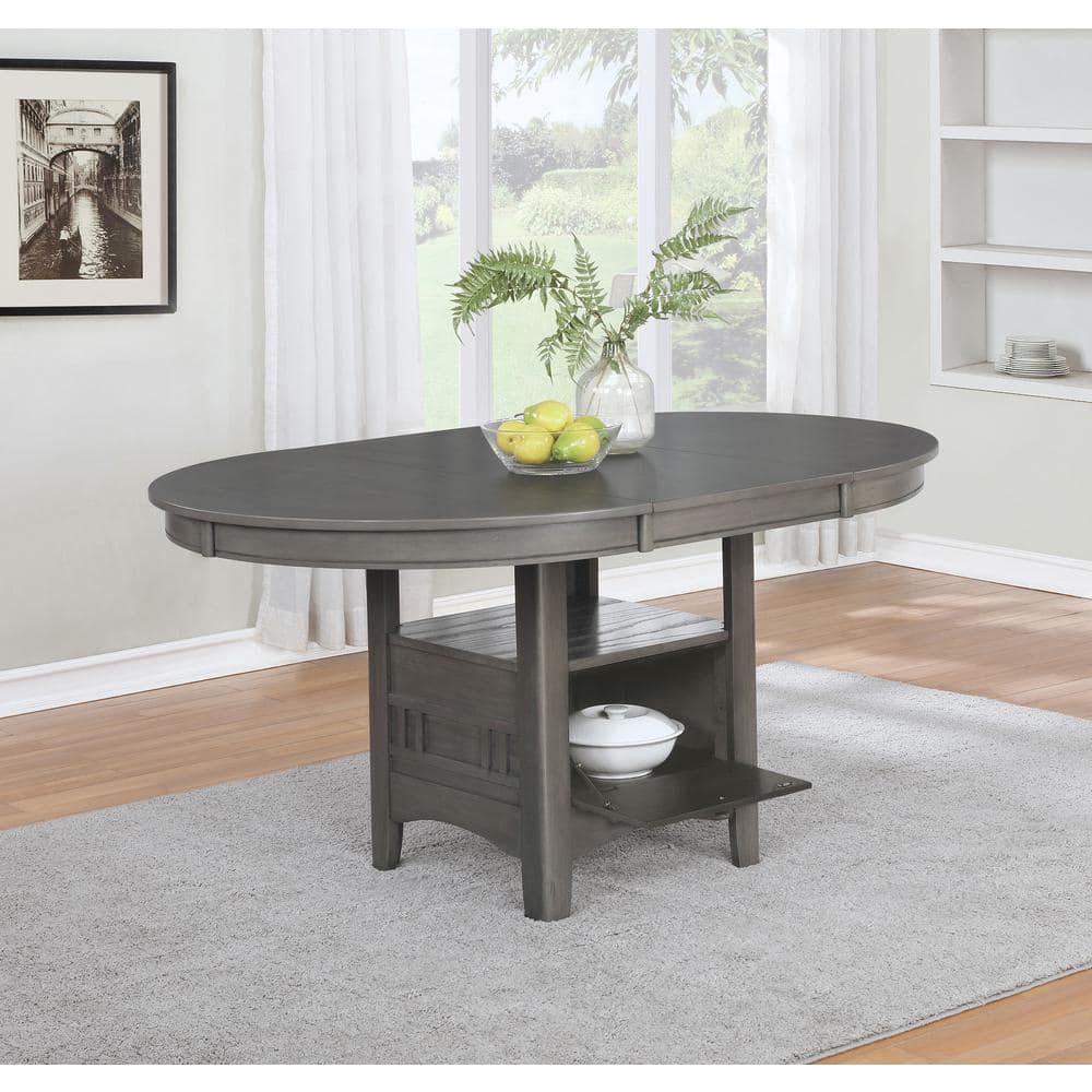 Transitional Medium Grey Extendable Oval Dining Table with Storage