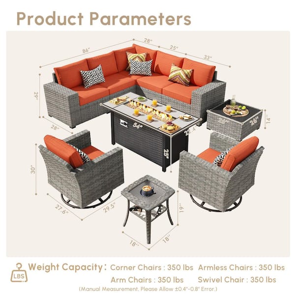 XIZZI Lullaby 10-Pieces Wicker Outdoor Patio 54 in. Rectangular