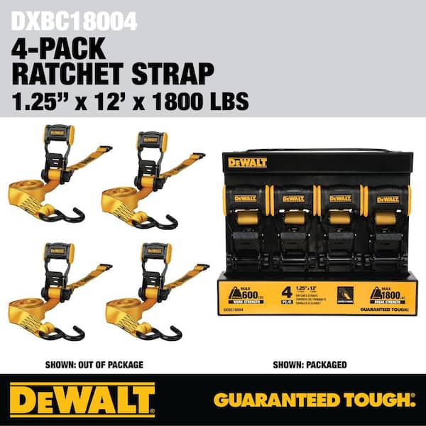 DeWALT 1.5"x 16' Ratchet Tie Down Straps- 4pk