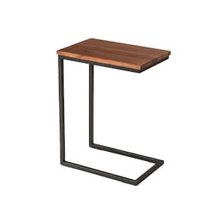 18 in. W Brown and Black C Shaped End Table with Rectangular Wood Top
