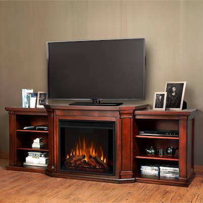 Valmont 76 in. Media Console Electric Fireplace TV Stand in Dark Mahogany