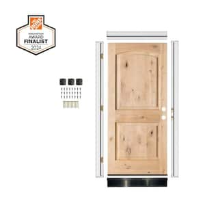 DIY RTA KIT 36in.x80in. Knotty Alder 2-Panel Left-Hand/Inswing Arch Unfinished Single Wood Ready To Assemble Front Door