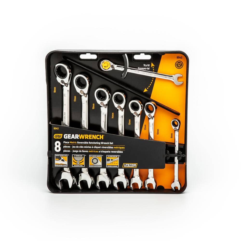 8-Piece Chrome Metric Reversible Ratcheting Wrench Set