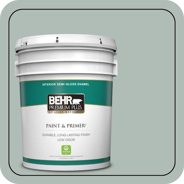 BEHR PREMIUM PLUS 5 gal. Home Decorators Collection #HDC-NT-25 Dew Semi-Gloss Enamel Low Odor Interior Paint & Primer