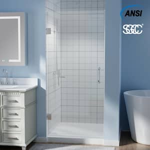 34 in. W x 72 in. H Frameless Hinged Shower Door in Chrome with Handle and Clear Glass