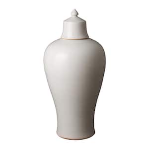 35 in. Large White Celadon Ceramic Lidded Meiping Jar
