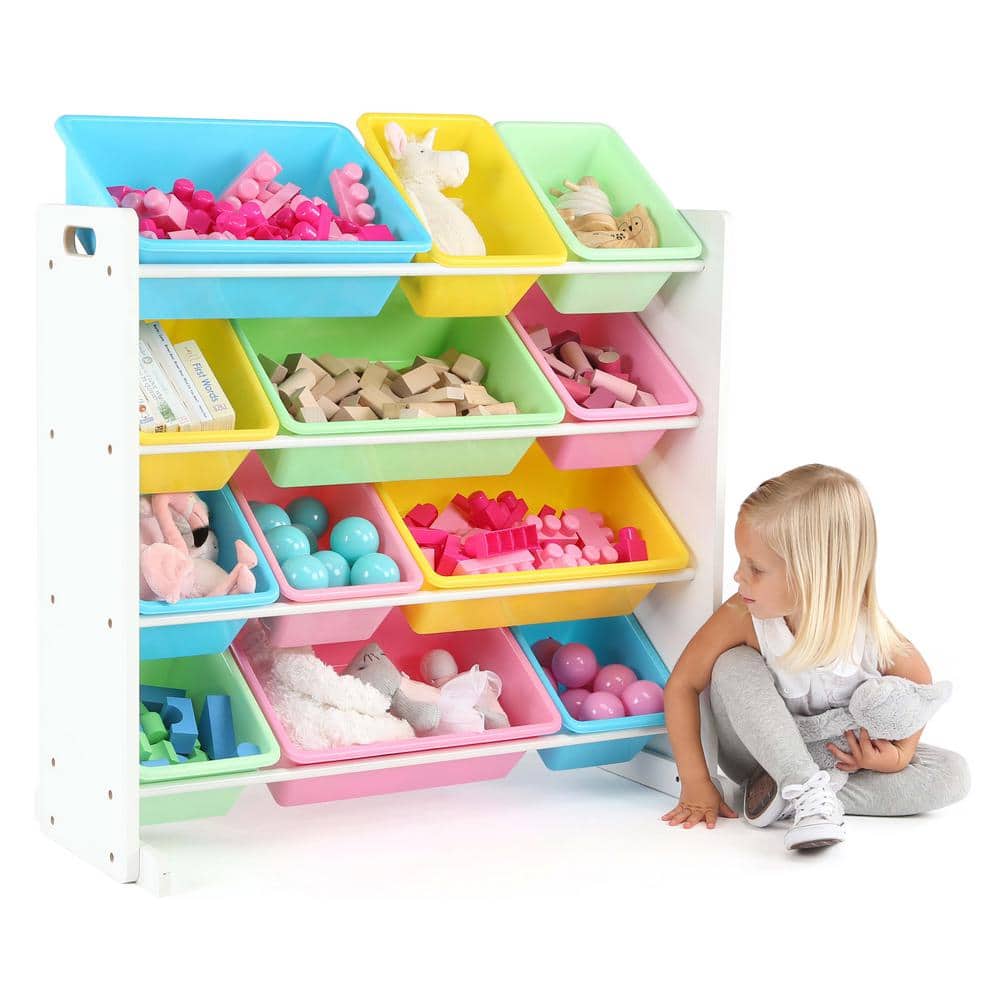 White and Pastel Kids' Stackable Toy Storage Organizer