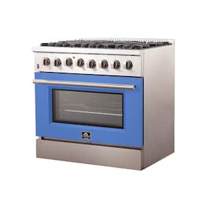 Galiano 36 in. 5.36 cu. ft. Freestanding Gas Range with 6 Burners and Electric Oven in Stainless Steel with Blue Door