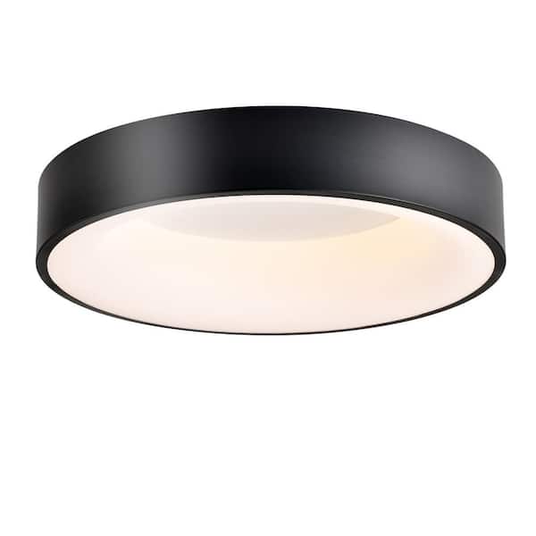 Staykiwi 15.74 in. 24-Watt Modern Matte Black Integrated LED Flush Mount with White Acrylic Shade