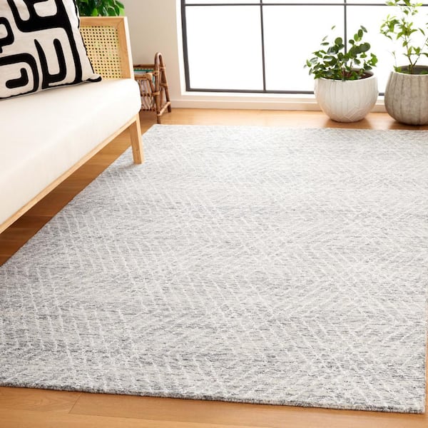 Abstract 6 ft. x 6 ft. Square Gray/Ivory Chevron Marle Area Rug