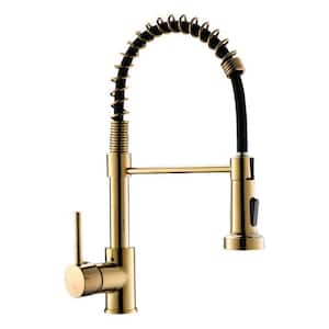 Single Handle Pull Down Kitchen Faucet in Golden