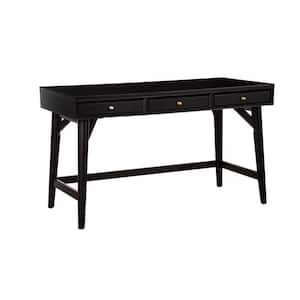 52 in. Rectangle Black Wood 3 Drawers Writing Desk with Angled Legs