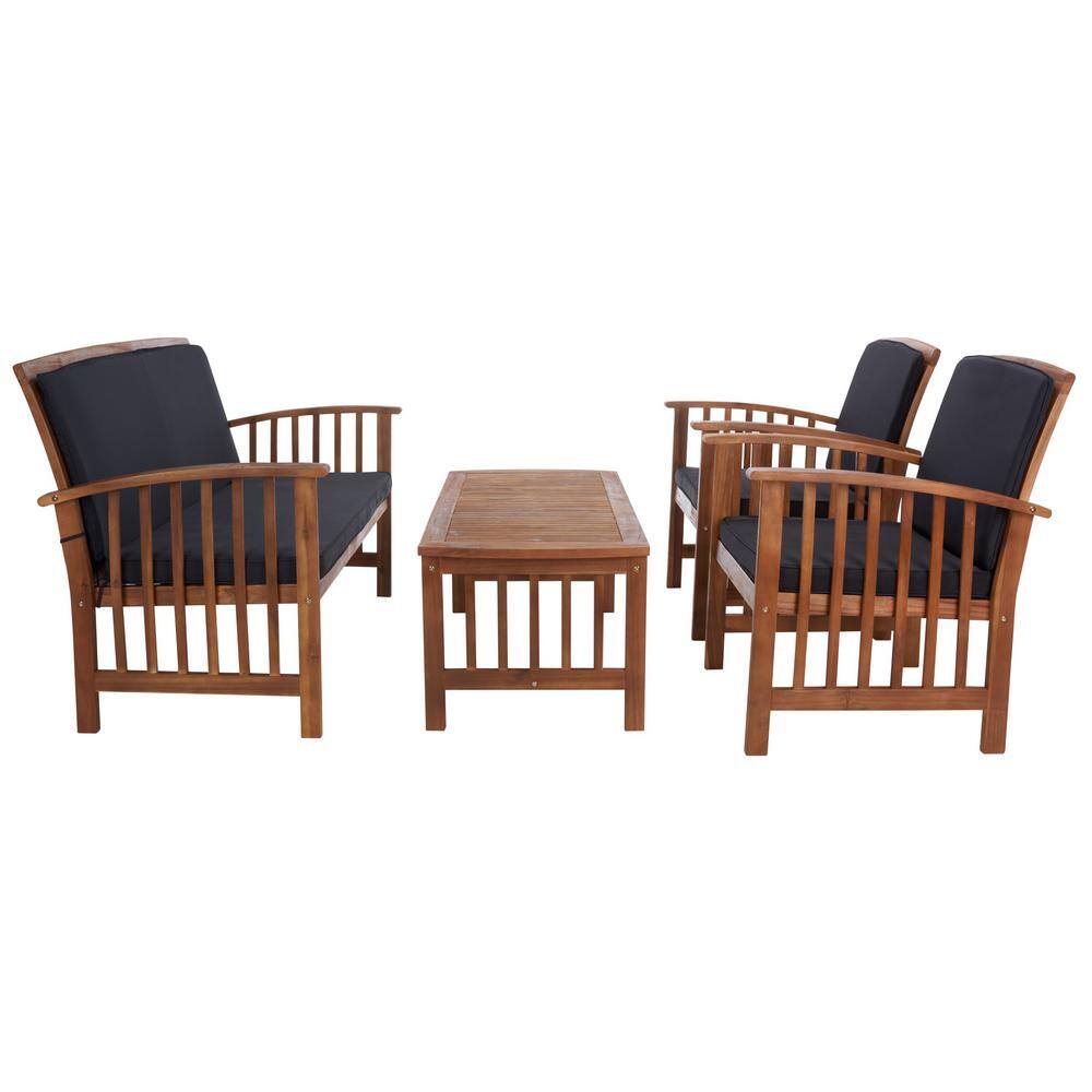 Rocklin 4-Piece Natural & Black Acacia Outdoor Set