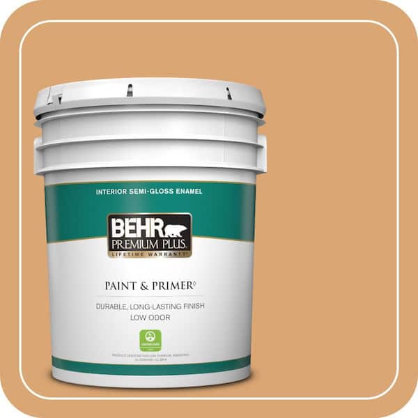 BEHR PREMIUM PLUS 5 gal. #BIC-14 Fresh Nectar Semi-Gloss Enamel Low Odor Interior Paint & Primer