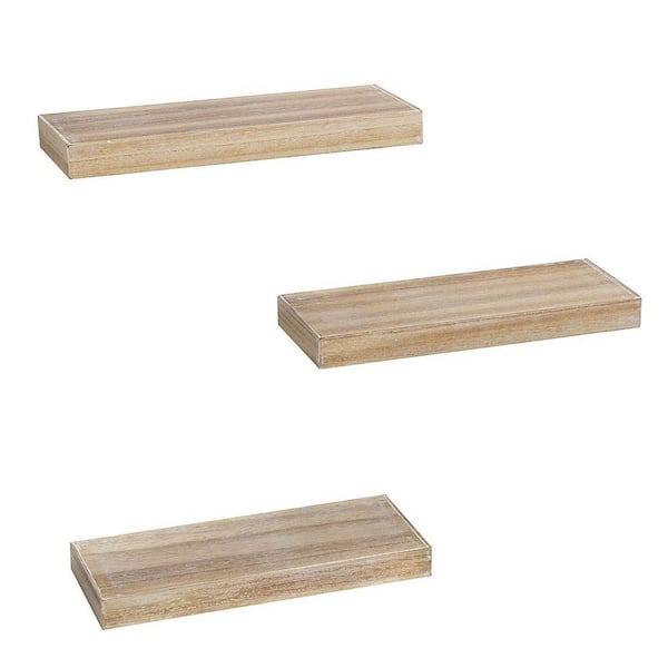 Cubilan 5.9 in. x 15 in. x 1.35 in. Rustic Wood Floating Decorative Wall Shelves (Set of 3)