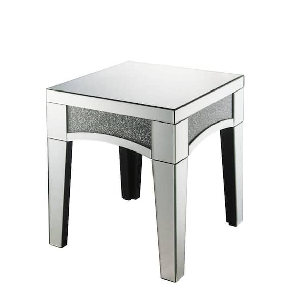 Benjara 19.6 in. Silver Square Glass End Table with Arched apron design