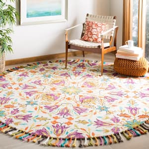 Aspen Ivory/Purple 7 ft. x 7 ft. Round Floral Area Rug