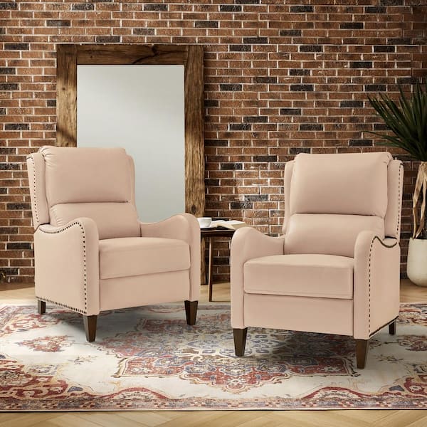JAYDEN CREATION Hyde Pink Leather Glider Recliner with Nailhead Trim (Set of 2)
