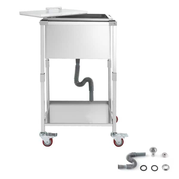 Rolling Ice Chest Cooler Cart, 22 in. L x 16 in. W x 38 in. H Stainless Steel Cooling Bin with Wheels, 32.8 qt.