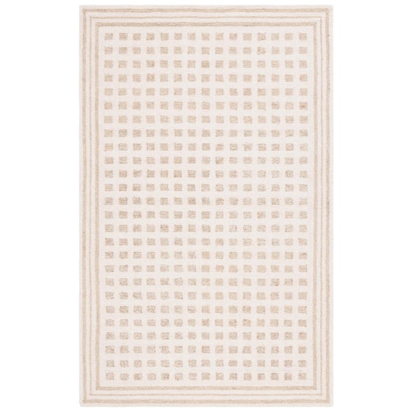 Ebony 9 ft. x 14 ft. Ivory/Beige Tiled Border Area Rug