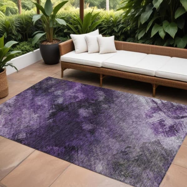 Purple, Eggplant, Lavender 10 ft. x 14 ft. Woven Abstract Polyester Rectangle Indoor / Outdoor Area Rug