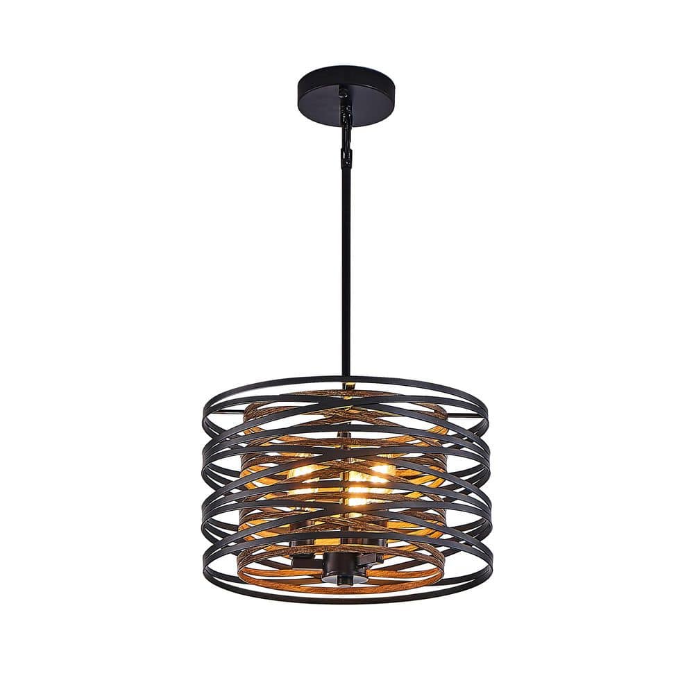 13 in. 3-Light Walnut Rustic Industrial Pendant Light with 2 Down Rods Adjustable and Wood Accent price history on PriceWatchPro