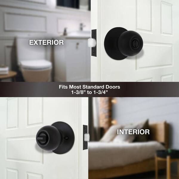 Defiant Saturn Matte Black Bed/Bath Door Knob (4-Pack) T3X910BD4