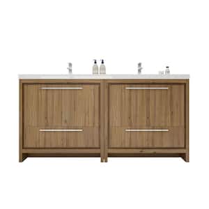 Dolce 72 in. W Bath Vanity in Natural Oak with Reinforced Acrylic Vanity Top in White with White Basins