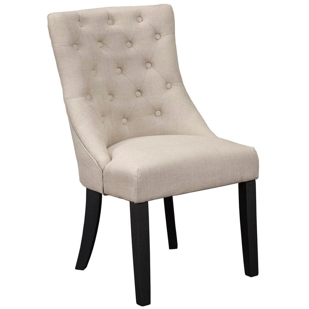 Cream Linen Upholstered Parsons Side Chair with Black Wood Legs