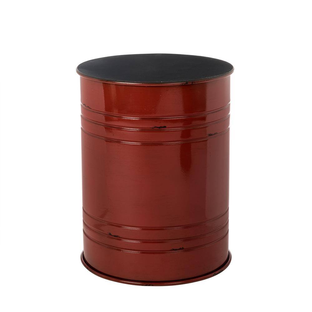 Rustic Red Iron & Pine Wood Storage Accent Table/Stool Set