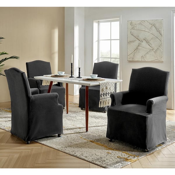 Adelina Charcoal Traditional Roll Arm Dining Chair with Hooded Caster Wheels Set of 4