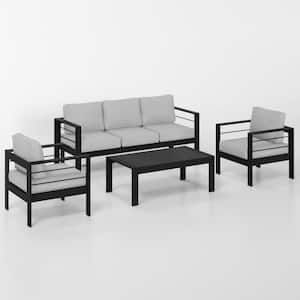 4 Pieces Aluminum Patio Conversation Set with Light Gray Cushions