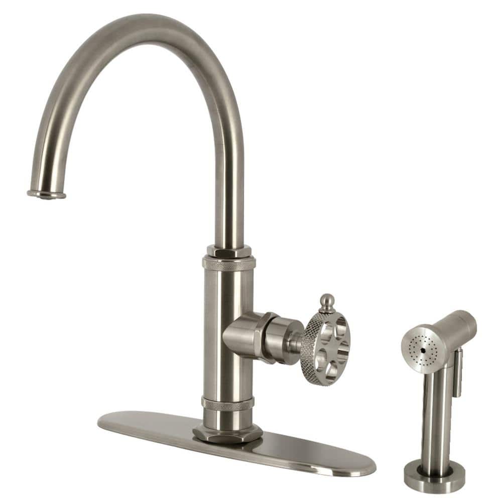 Webb Deck Mount Single Handle Standard Kitchen Faucet with Sprayer in Brushed Nickel price history on PriceWatchPro