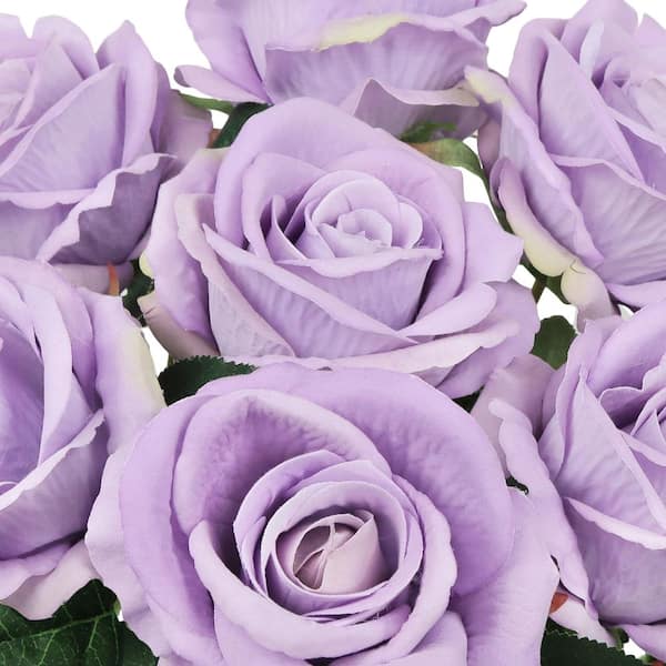 16 in. Lavender Artificial Velvet Rose Flower Stem Bush Bouquet (Set of 2)