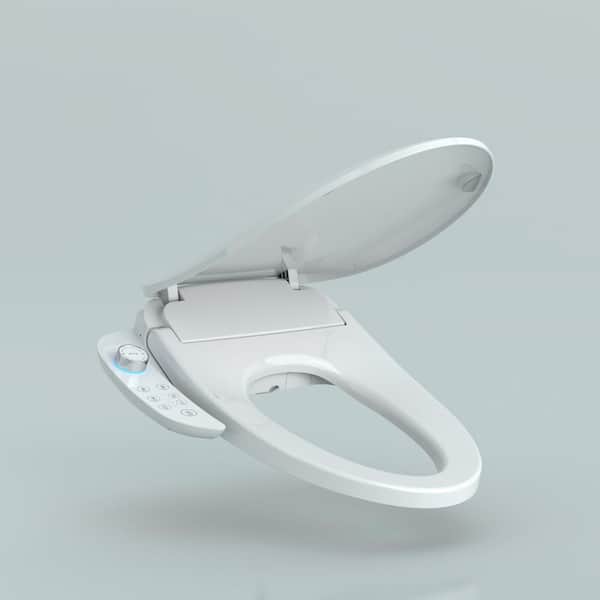 Elongated Smart Heated Toilet Seat with Warm Water and Dryer, Feminine and Child Wash, Adjustable Water Pressure, White