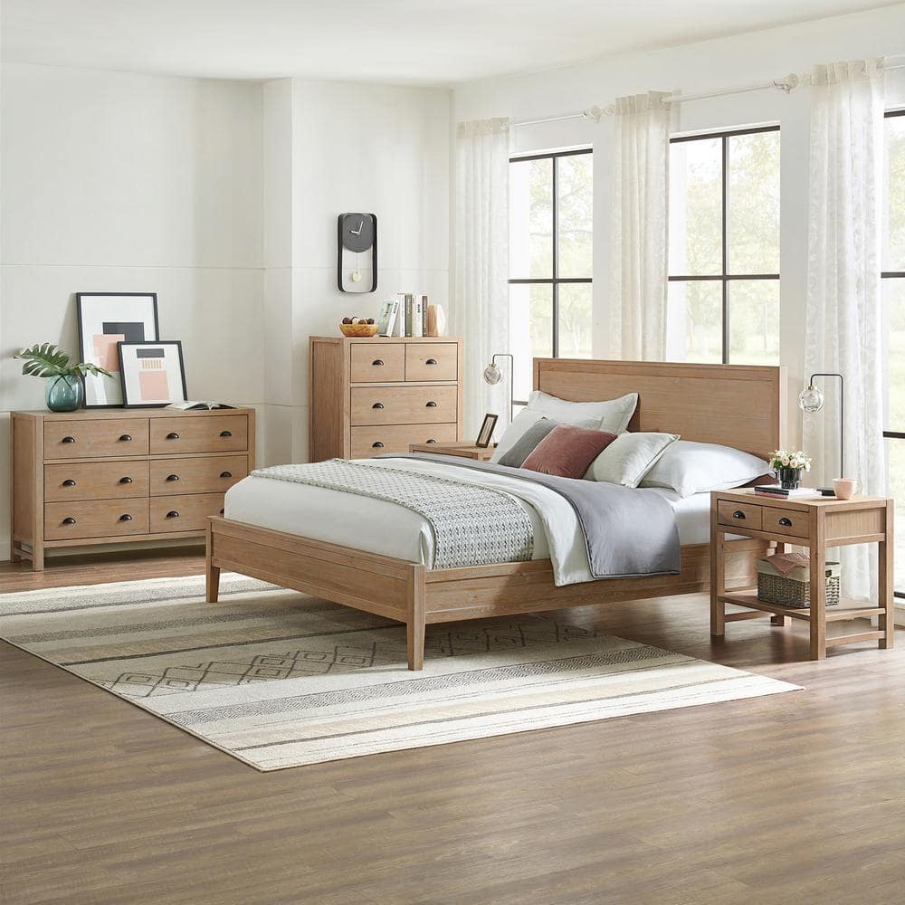 Arden 5-Piece Bedroom Set with King Bed, Two 2-Drawer Nightstands w/open shelf, 5-Drawer Chest, 6-Drawer Dresser, Gray -  Alaterre Furniture, ANAN022344032