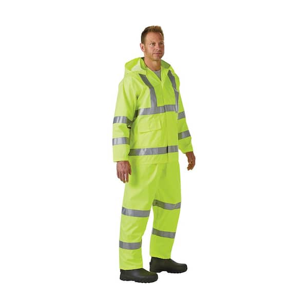 West Chester Protective Gear Men's High Visibility Class 3 Rain Suit with 3M Scotchlite Reflective Material - Lime Medium Model 44033/L