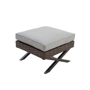 Wicker Outdoor Ottoman with Gray Cushion
