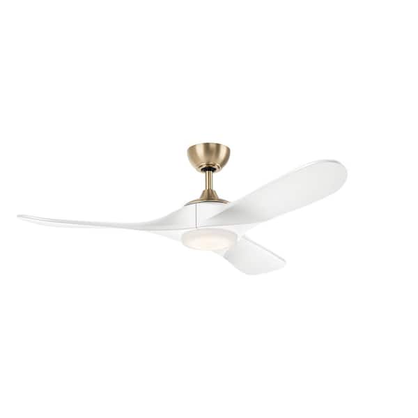 52 in. Mylo Ceiling Fan with Satin Etch Cased Opal Glass in Champagne Bronze with Matte White Wood Blades